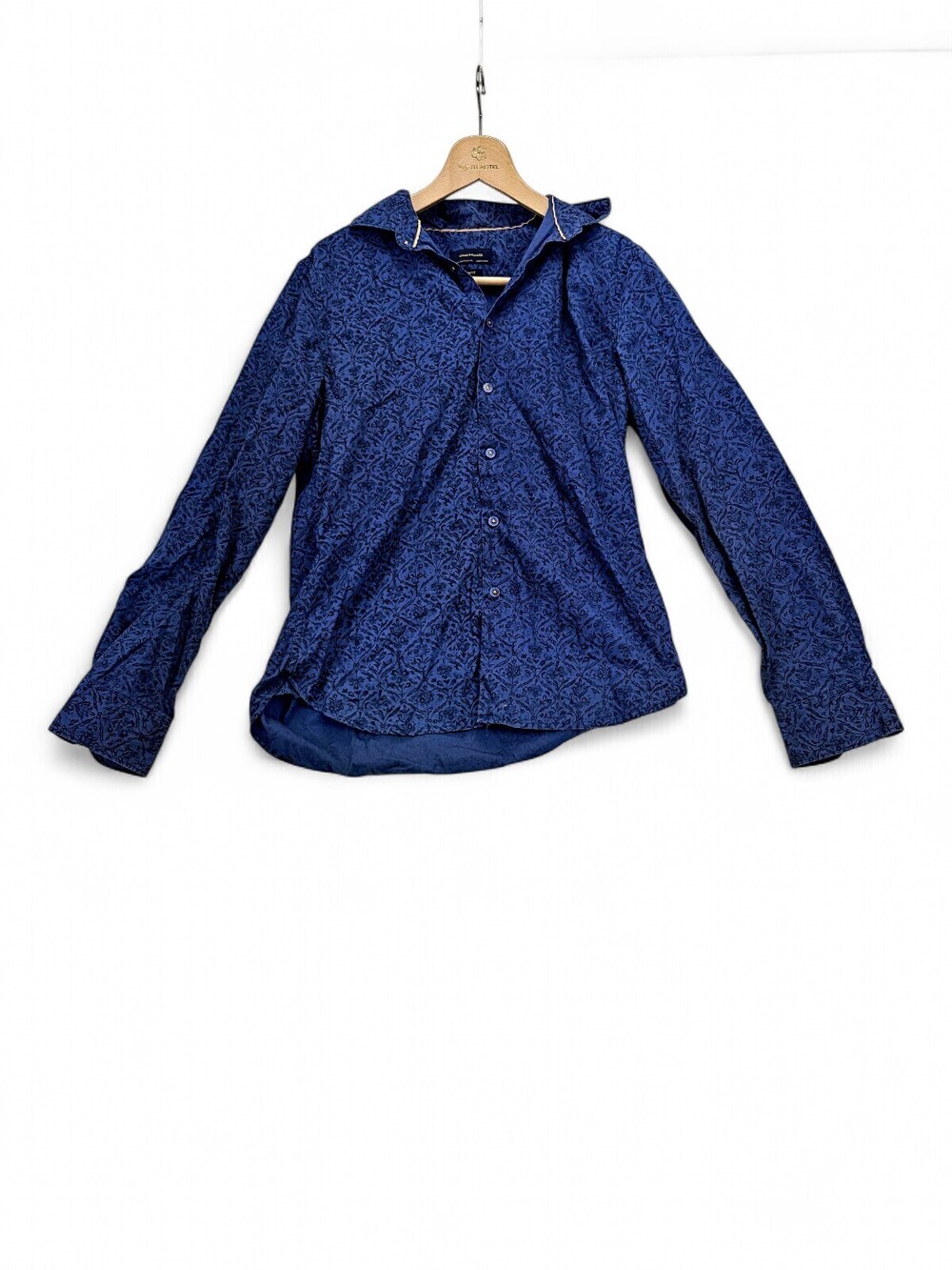 Denim & Flowers Men's Slim Fit Navy Patterned Button-Down Shirt